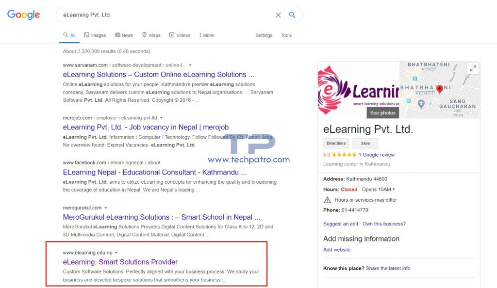 eLearning Pvt. Ltd. Google Search