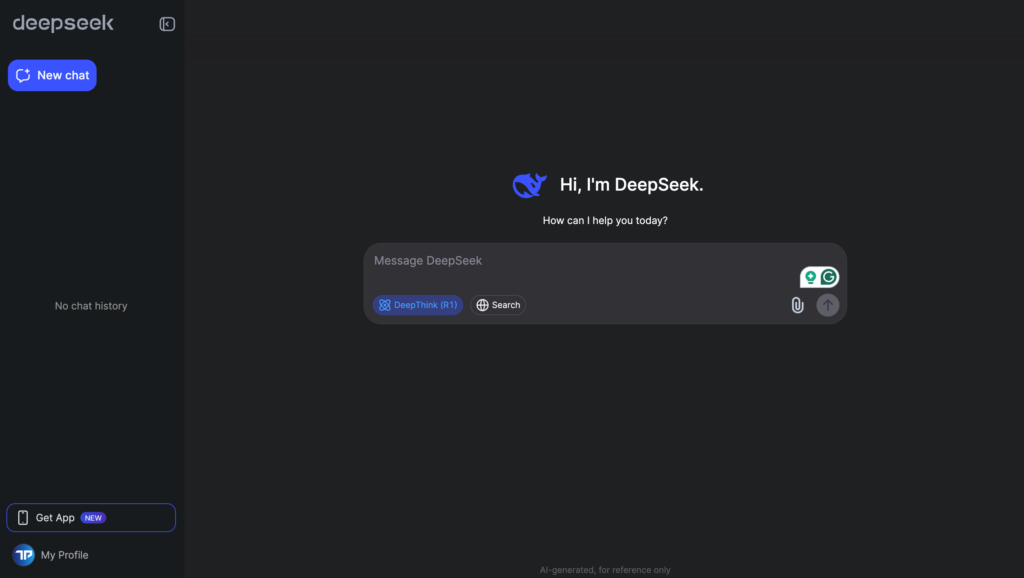 The home page of DeepSeek's free chatbot. (Image: TechPatro/Siddhant Mandal)